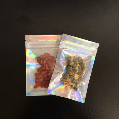 100pcs Holographic Resealable Mylar Bags Ziplock Candy Suger Tee Jewelry Beauty Storage Bag