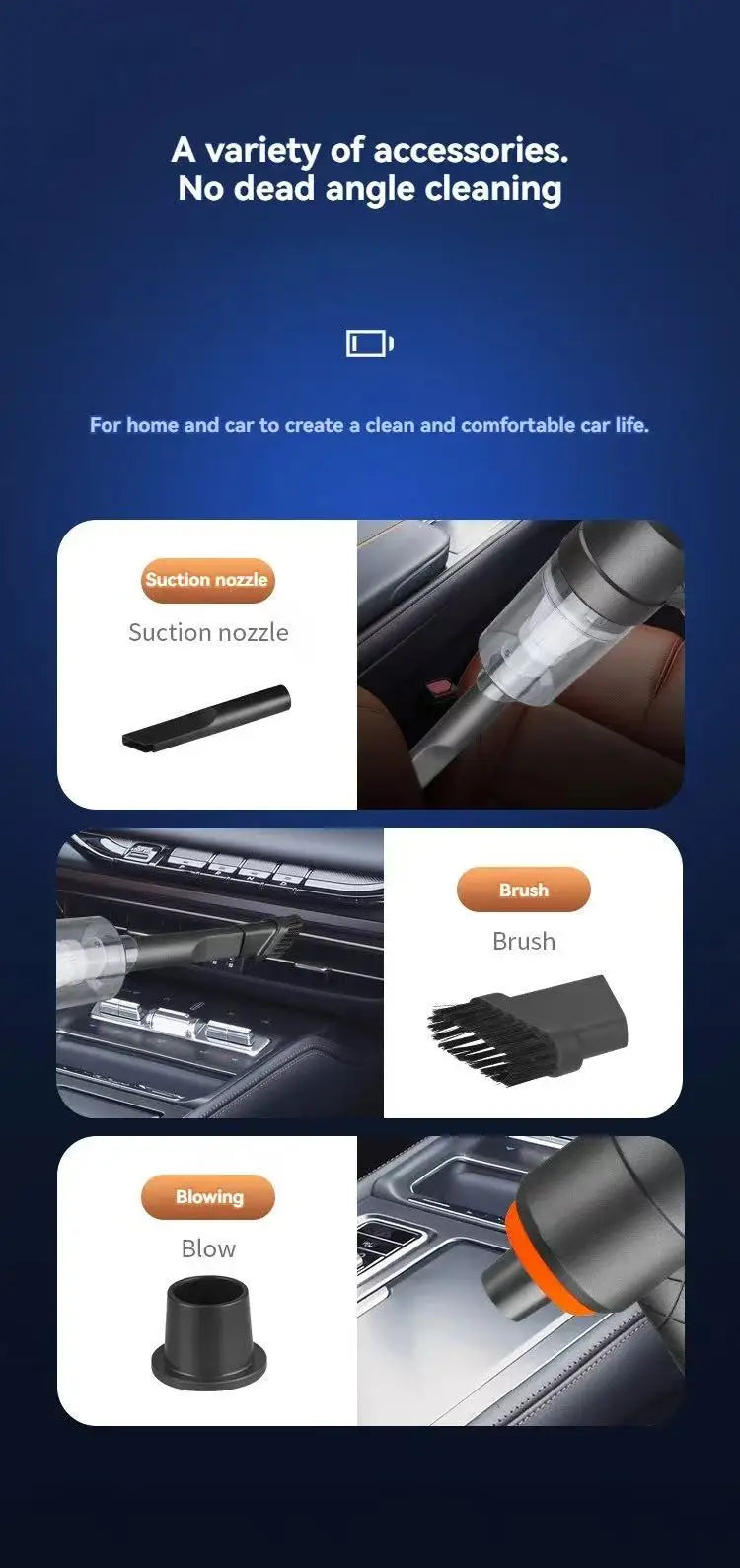 Car Cordless Vacuum Cleaner Portable Large Suction Household Cleaning Equipment Handheld Dust Collector Small Mini Dust Blower