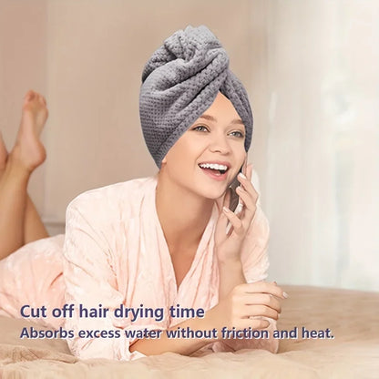 Solid Color Absorbent Hair Towel Wrap 9.8" X 25.5" Textured Dry Hair Cap for Button-Down Women