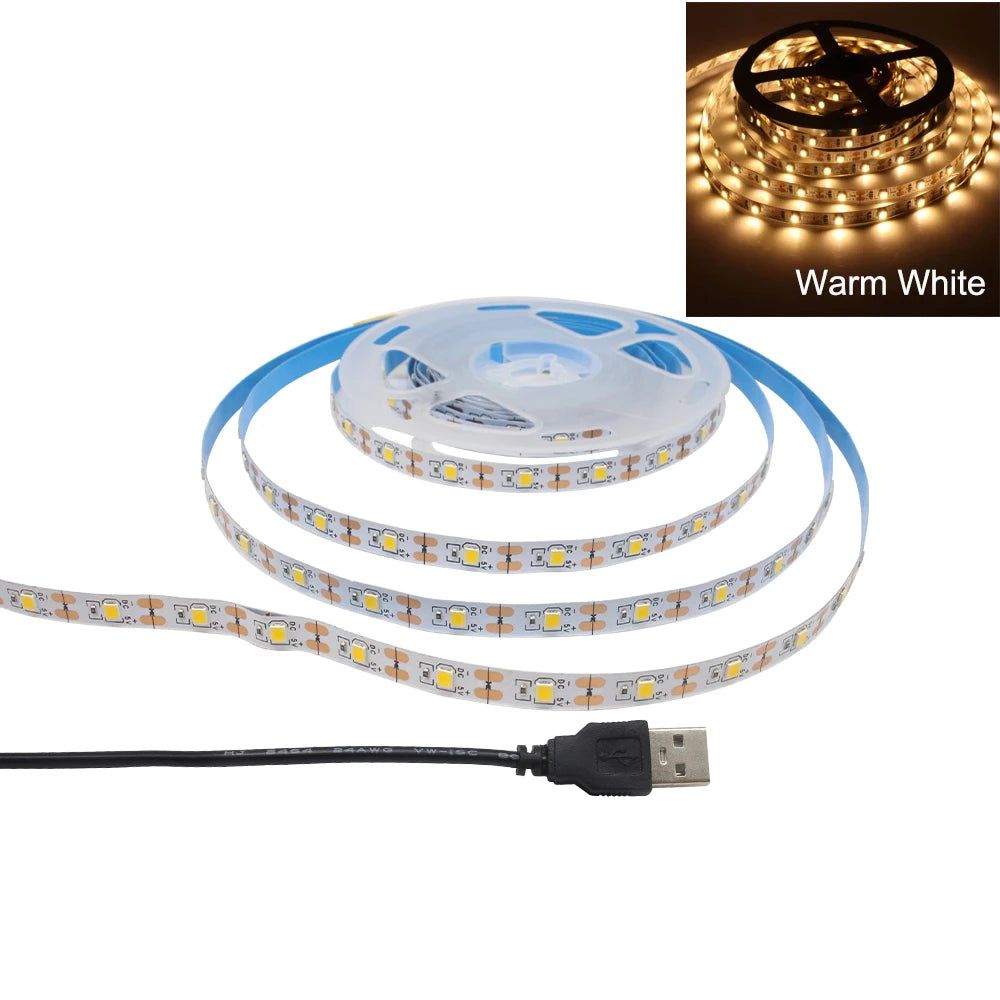 5V Black USB LED Strip Light SMD 2835 Warm White Red Yellow Blue Flexible Lighting Ribbon TV Background Tape Home Decor Lamp