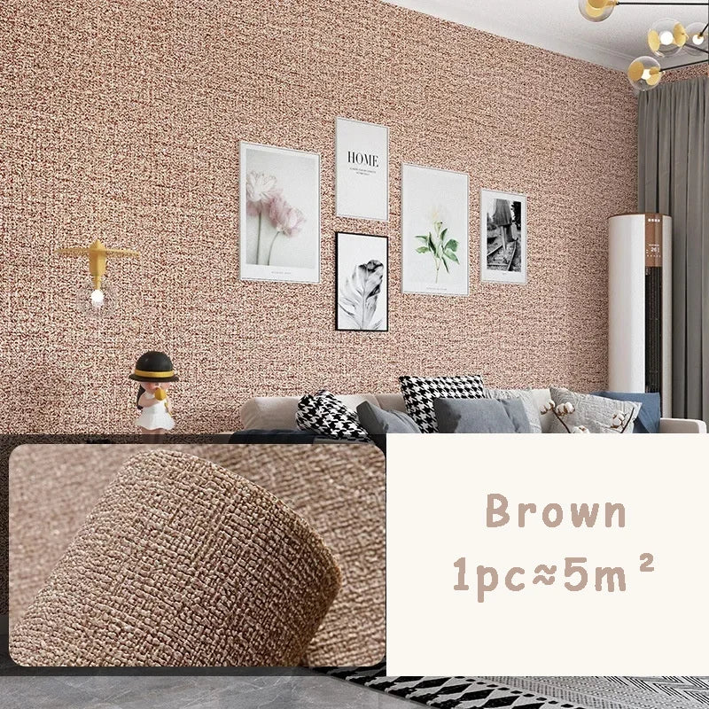 10m 3D Thicken self-adhesive wallpaper linen plain Diatom Mud wall stickers color decor renovation anti-collision Home Decor
