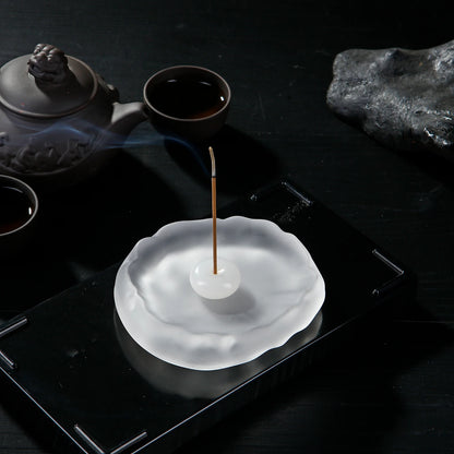Mini Jade Incense Burner Incense Holder with Glass Incense Plate Ash Catcher Buddhism Supplies Home Decor