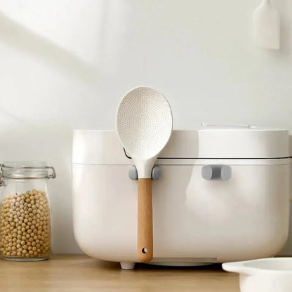 Rice Spoon Holder Silicone Storage Rack, Kitchen Wall-Mounted Cooker Spoon Shelf, Placement Rack, White
