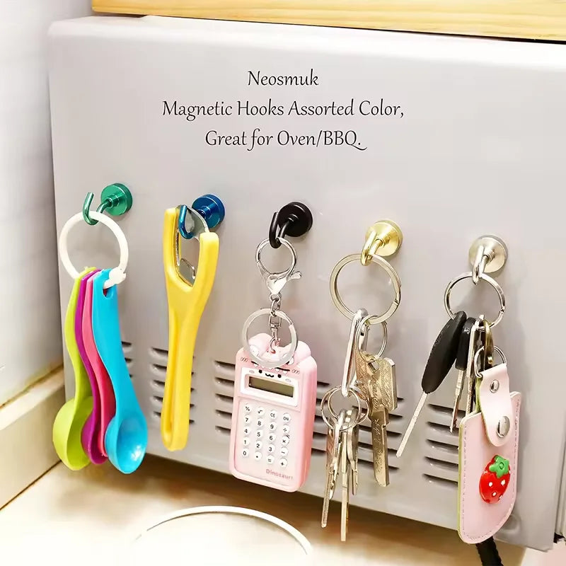 3/6Pcs Magnetic Hooks Heavy Duty, 25 LBS Strong Magnets with Metal Hooks for Refrigerator, Kitchen, Workplace