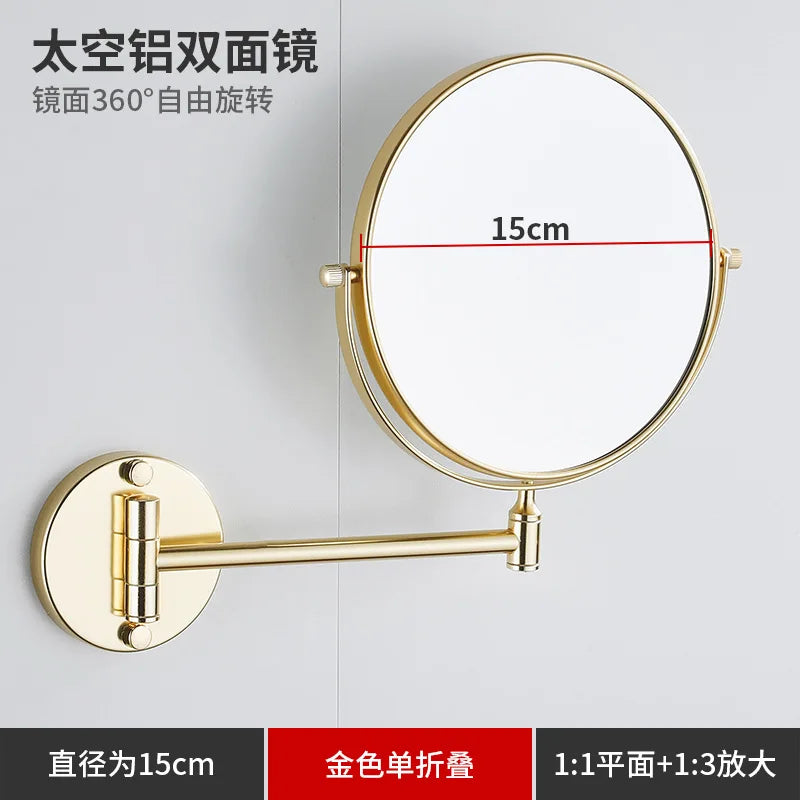 Bathroom Makeup Mirror Aluminum Black Gold Telescopic Mirror Folding Beauty Mirror Wall Hanging Double Sided Mirror Bathroom