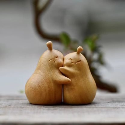 Cute Wooden Carvings Never Separate Figurine Valentine's Day Gifts Boyfriend Birthday Hugs Pears Home Decor Desktop Ornaments