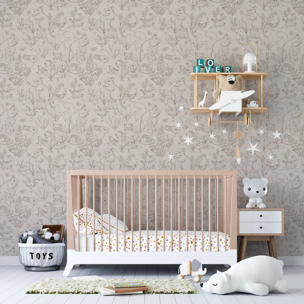 Forest Life wallpaper wallpaper. Beige Wallpaper with animals in forest style with Rabbit and little prairie dog