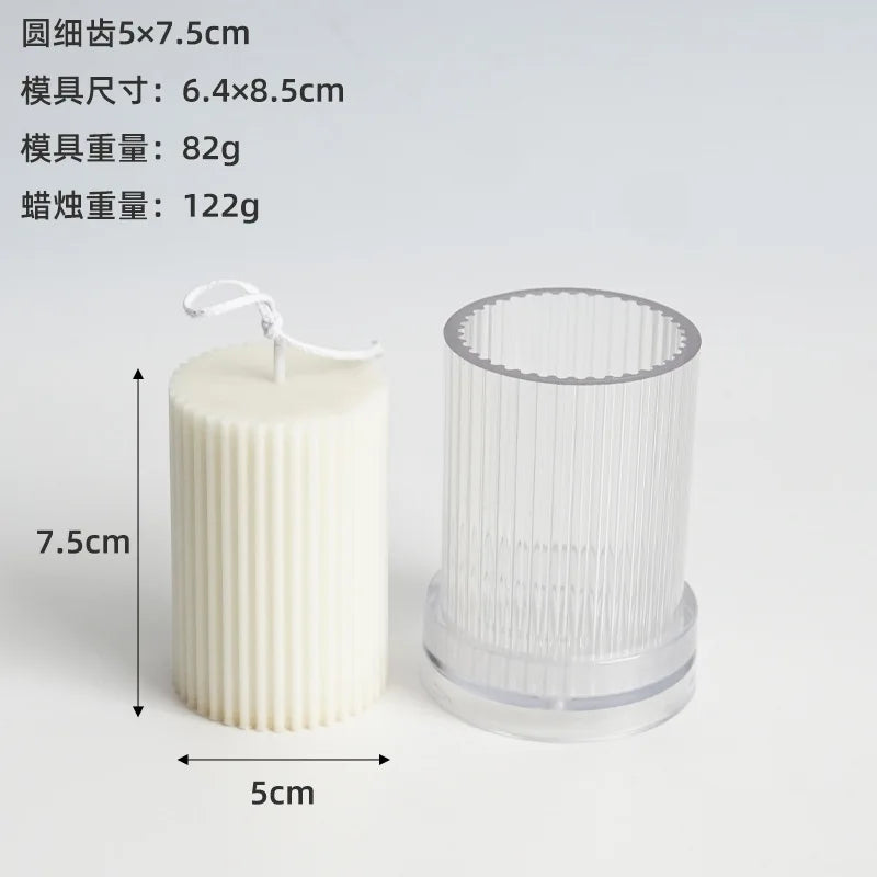 DIY Pinstripe Cylindrical Candle Mold 3D Flat Top Cylindrical Candle Making Supplies Durable and Easy To Release Plastic Mould