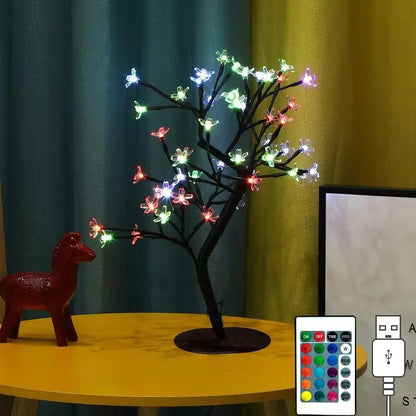 Cherry Blossom Tree Light,17inch 40LED Lighted Tabletop Artificial Flower Bonsai Tree Lamp USB Powered Gifts for Home Decor