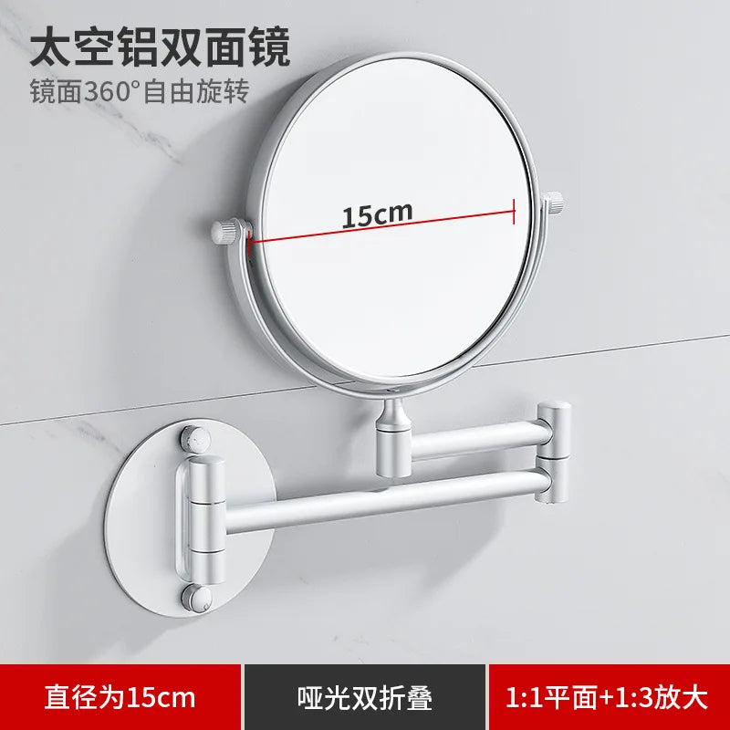 Bathroom Makeup Mirror Aluminum Black Gold Telescopic Mirror Folding Beauty Mirror Wall Hanging Double Sided Mirror Bathroom