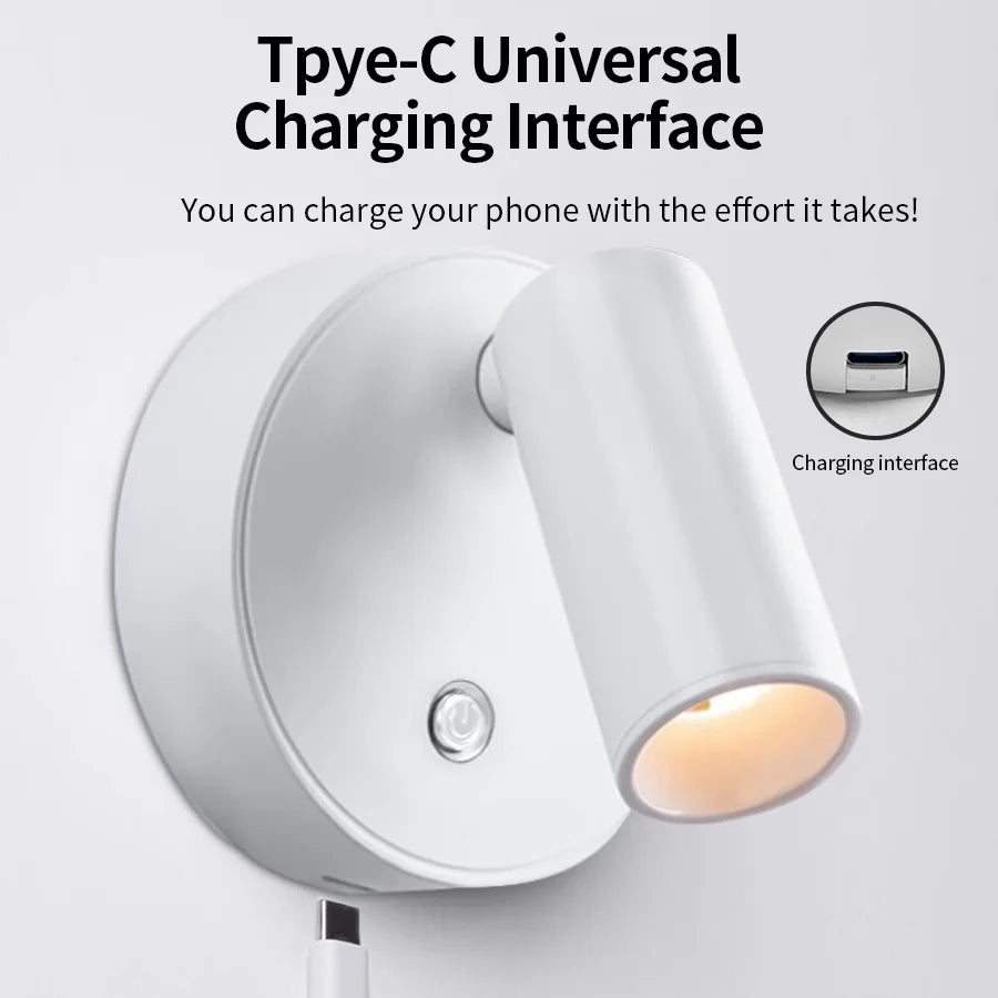 LED light magnetic USB Rechargeable Wall Light Spotlight Wireless No Punch Reading Light With Touch Switch Dimmable Bedside Lamp