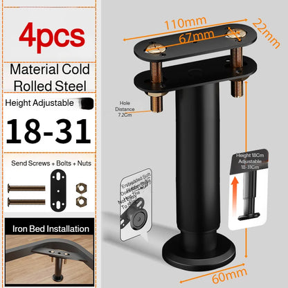 Home 4pcs Adjustable Height Furniture Support Legs, Black Telescopic Table Legs, Used for Tables, Bed Frames, TV Cabinets, Sofas
