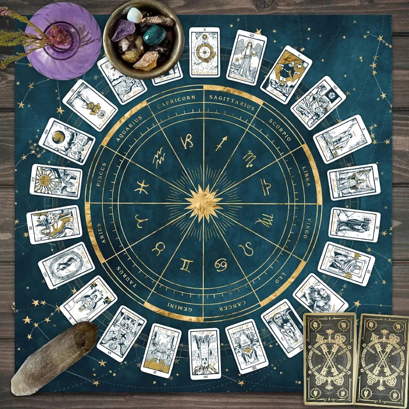 1pc Tarot Card Tablecloth, 12 Zodiac Card Game, Fortune Telling Card Mat, Board Game Cloth Mat, Board Game Decoration Tablecloth
