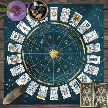 1pc Tarot Card Tablecloth, 12 Zodiac Card Game, Fortune Telling Card Mat, Board Game Cloth Mat, Board Game Decoration Tablecloth