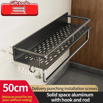 Aluminum kitchen rack kitchen shelf toilet storage no drill hanging rack bathroom organizer hang on the wall kitchen