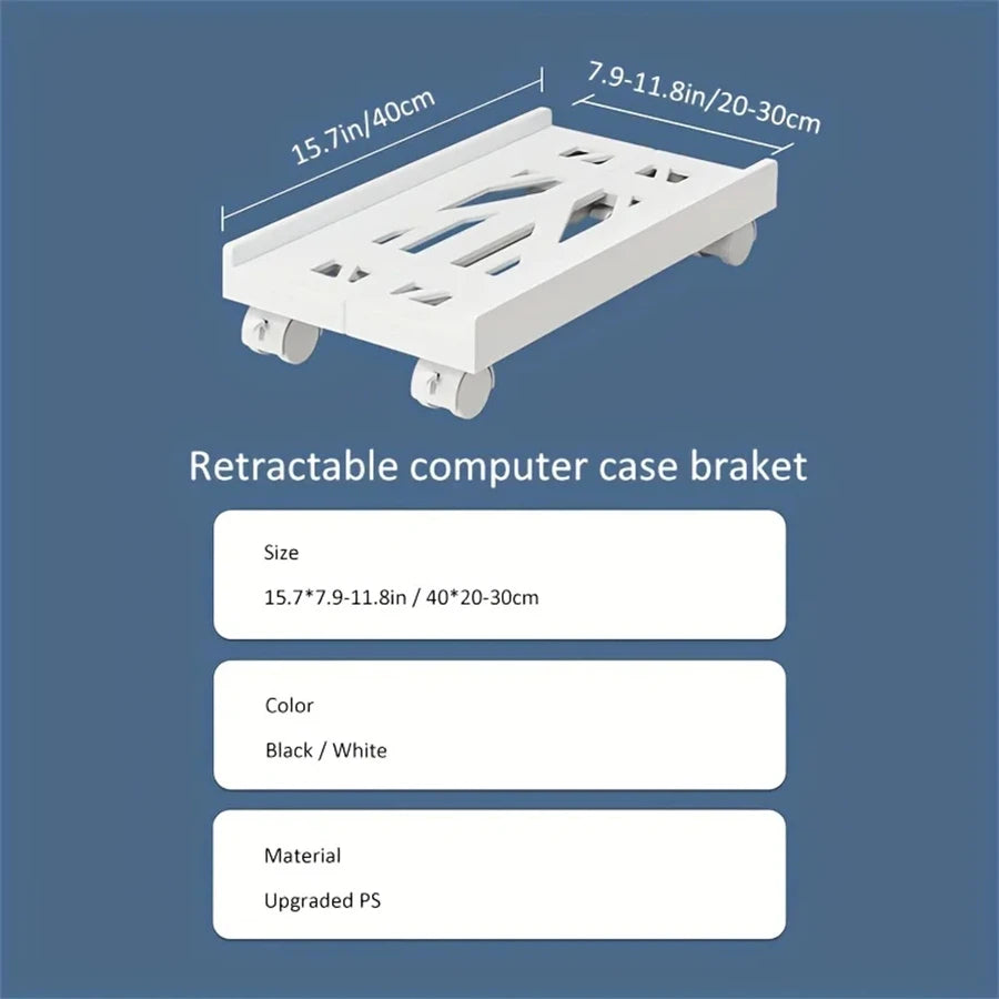 Adjustable Mobile PC Tower Stand with Wheels under Desk CPU Holder Adjustable Stable Mobile Computer Host Stand for Home Office