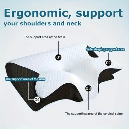 Ergonomic Neck Horn Pillow for Side, Back and Stomach Sleepers - Contoured Design, Shoulder Relaxation, Soft Yet Firm Support