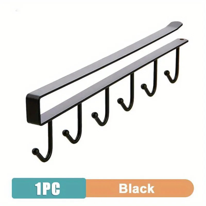 1pc Kitchen Shelf Storage Clothes Hanging Organizer Cup Holder Glass Mug Holder 6 Hooks Storage Rack 2030