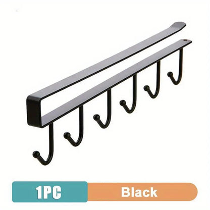1pc Kitchen Shelf Storage Clothes Hanging Organizer Cup Holder Glass Mug Holder 6 Hooks Storage Rack 2030