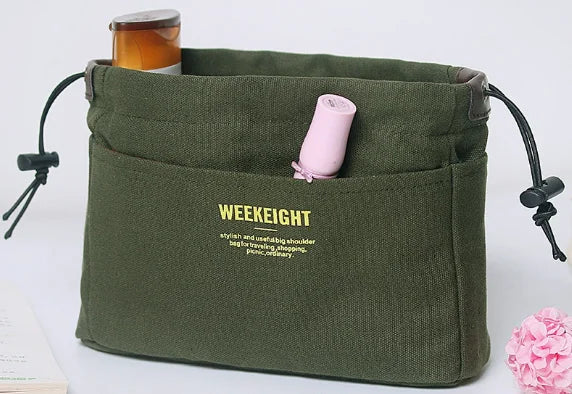 Canvas Cosmetic Storage Bag Waterproof Pouch Multi Compartment Travel Accessory Sturdy Purse Organizer for Home Gym Car Daily