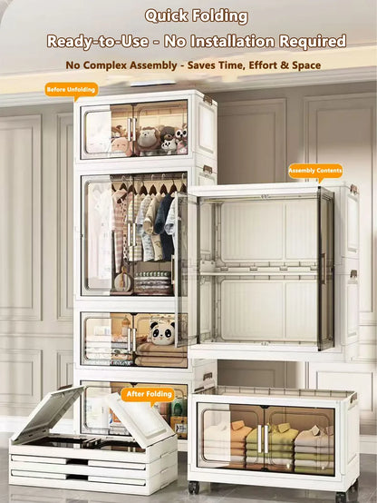 Folding Storage Cabinet Multi-Scene White/Black/Gray Home Office Kitchen Bathroom Multi-Functional Organizer with Doors