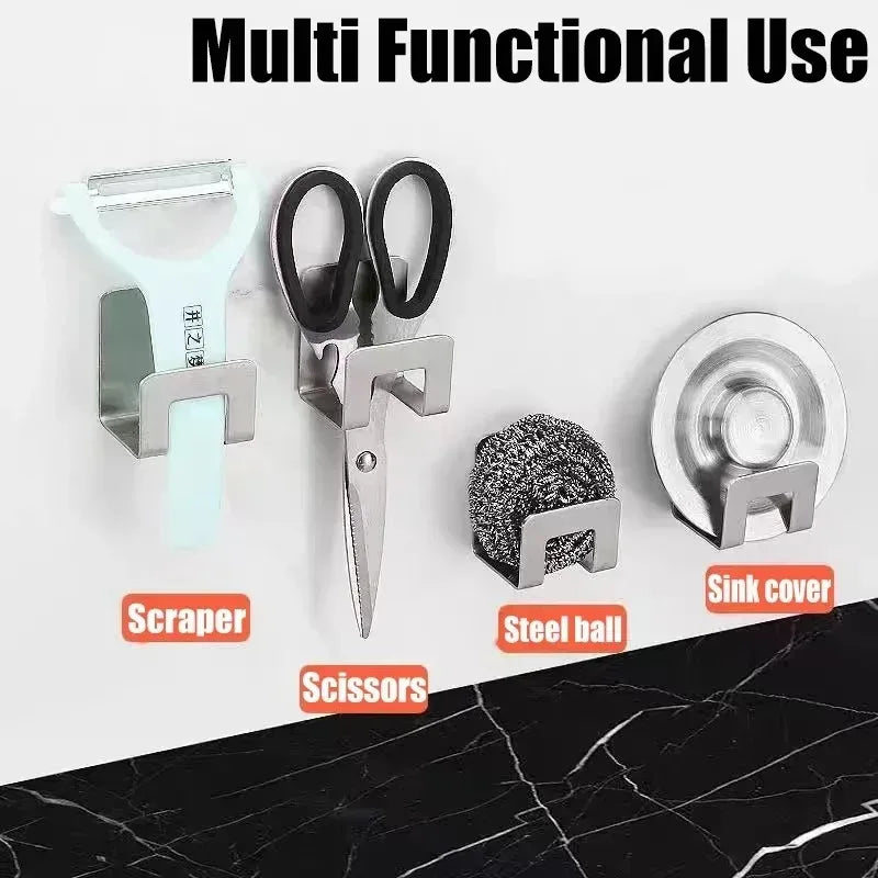 2pcs Stainless Steel Kitchen Sink Sponge Holder Tray Drainer Rack Self Adhesive Hook Sink Storage Holder Kitchen Accessories