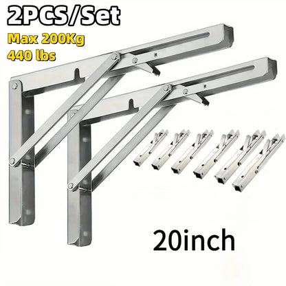 Heavy Duty 2PCS Triangle Folding Angle Shelf Bracket Stainless Steel Collapsible Shelf Bracket for Table Work Bench Wall Mounted