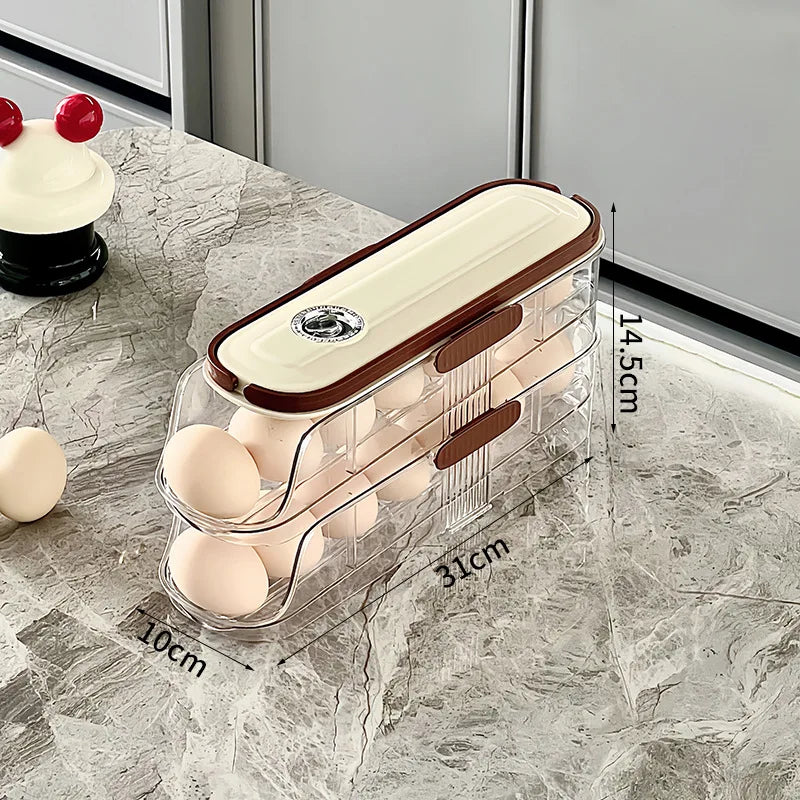 1PCS Home Refrigerator Egg Storage Box Automatic Rolling Eggs Holder Rack Egg Roller Organizer Kitchen Countertop Egg Shelf
