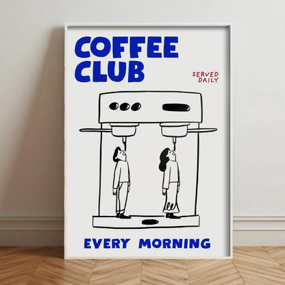 Retro Bonjour Dog Coffee Canvas Print Funny Dog Coffee Club Kitchen Wall Art Poster for Modern Living Room Bedroom Home Decor