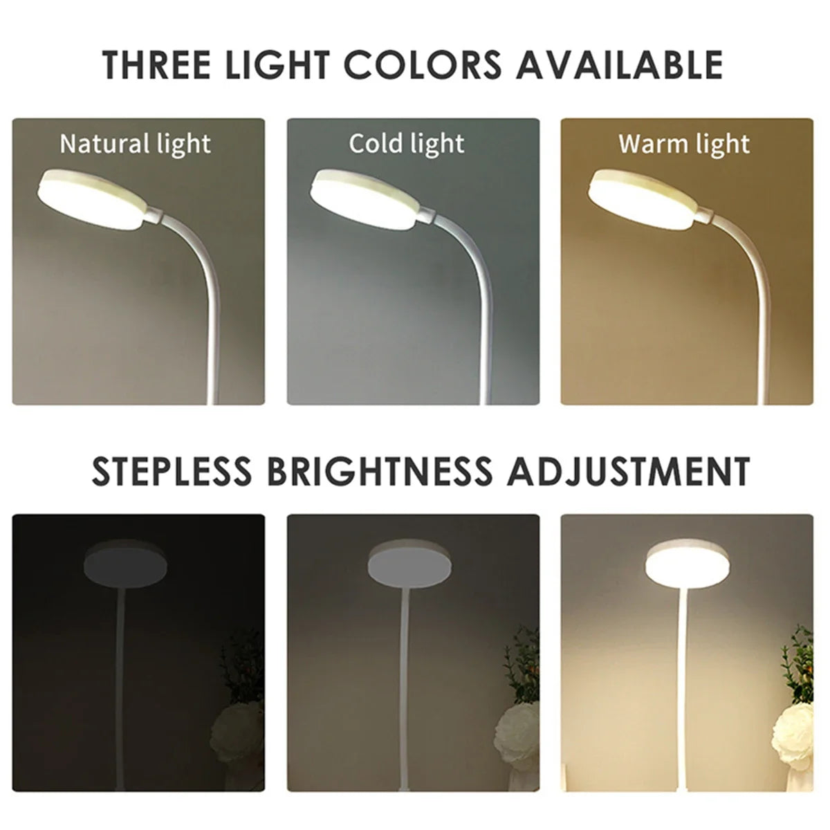 USB Plug-in Portable LED Desk Lamp - 3 Color Stepless Dimming Eye Protection Bedroom Bedside Table Light