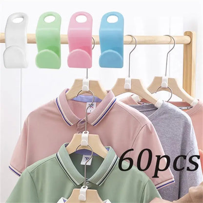 60pcs/set Plastics Hanger Connection Hook Stackable Space Saving Storage Multifunctional Hanging Clothes Rack