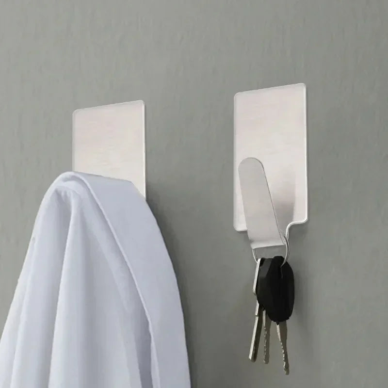 50/1Pcs Self Adhesive Stainless Steel Hook Small Heavy Wall Hanger Hook Bathroom Organizer Towel Rack Multi-purpose Kitchen Hook