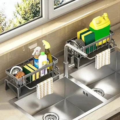 Multifunctional Sponge Draining Rack – Kitchen Cloth & Dishwashing Liquid Storage, Sink & Kitchen Organizer