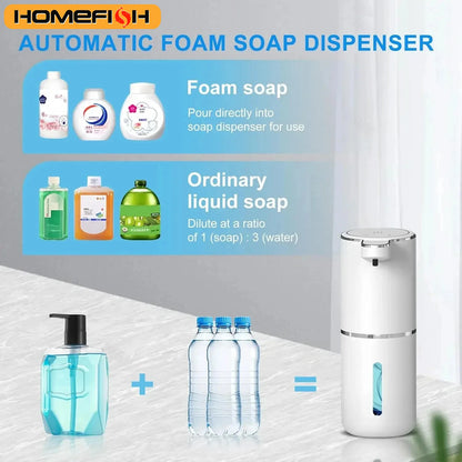 HOMEFISH Automatic Soap Dispenser Touchless Foaming Soap Dispenser 380ml USB Electric 4 Level Adjustable Foam Soap Dispenser