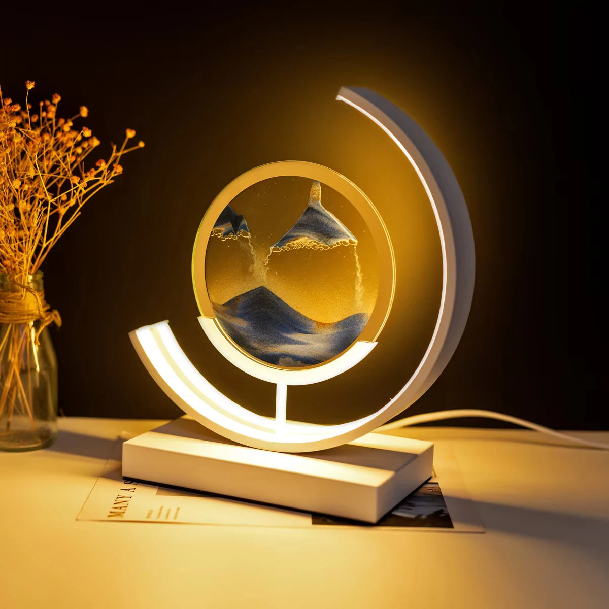 LED Night Light Moving Sand Art Table Lamp Quicksand Sandscape 3D Hourglass Bedside Lamps Flowing Sand Painting Home Decor Gifts
