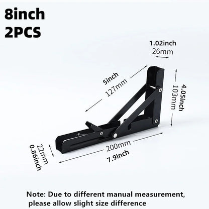 2PCS Heavy Duty Triangle Folding Angle Shelf Bracket Stainless Steel Collapsible Shelf Bracket for Table Work Bench Wall Mounted
