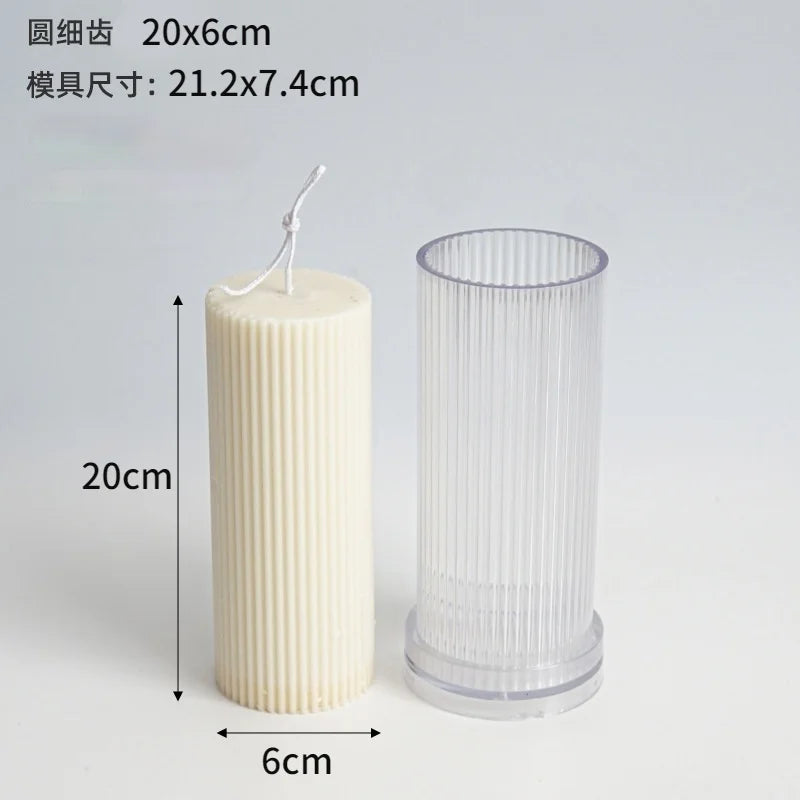 DIY Pinstripe Cylindrical Candle Mold 3D Flat Top Cylindrical Candle Making Supplies Durable and Easy To Release Plastic Mould