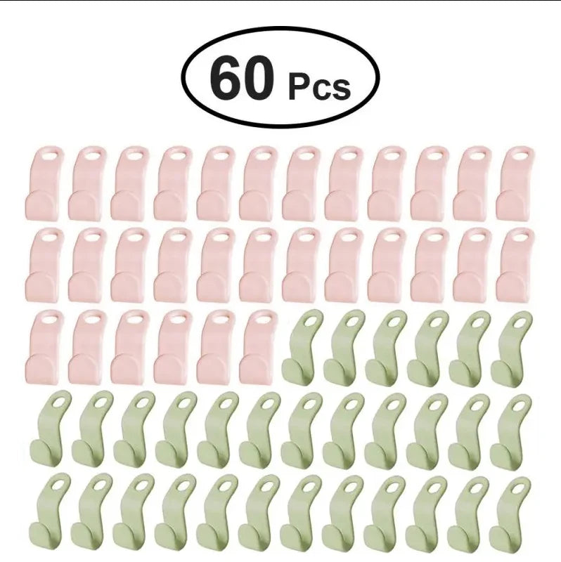 60pcs/set Plastics Hanger Connection Hook Stackable Space Saving Storage Multifunctional Hanging Clothes Rack