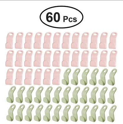60pcs/set Plastics Hanger Connection Hook Stackable Space Saving Storage Multifunctional Hanging Clothes Rack