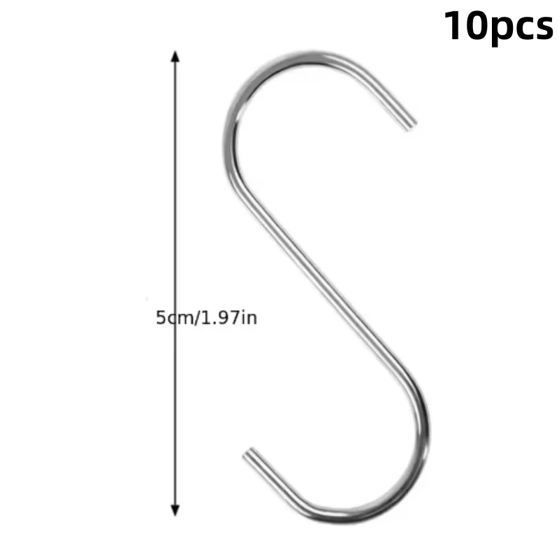 10pcs Stainless Steel S Shaped Hook Kitchen Bathroom Clothing Hooks Multi-functional Metal Hanging Hook