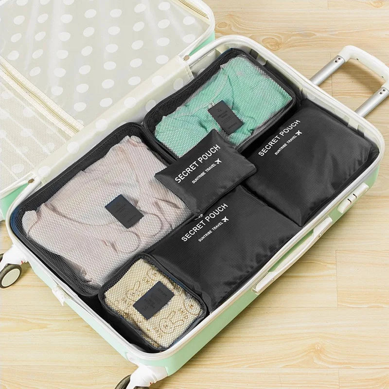 6-piece/set Travel Storage Bag Portable Large Capacity Waterproof Luggage Compartment Clothing Underwear Storage Bag with Zipper