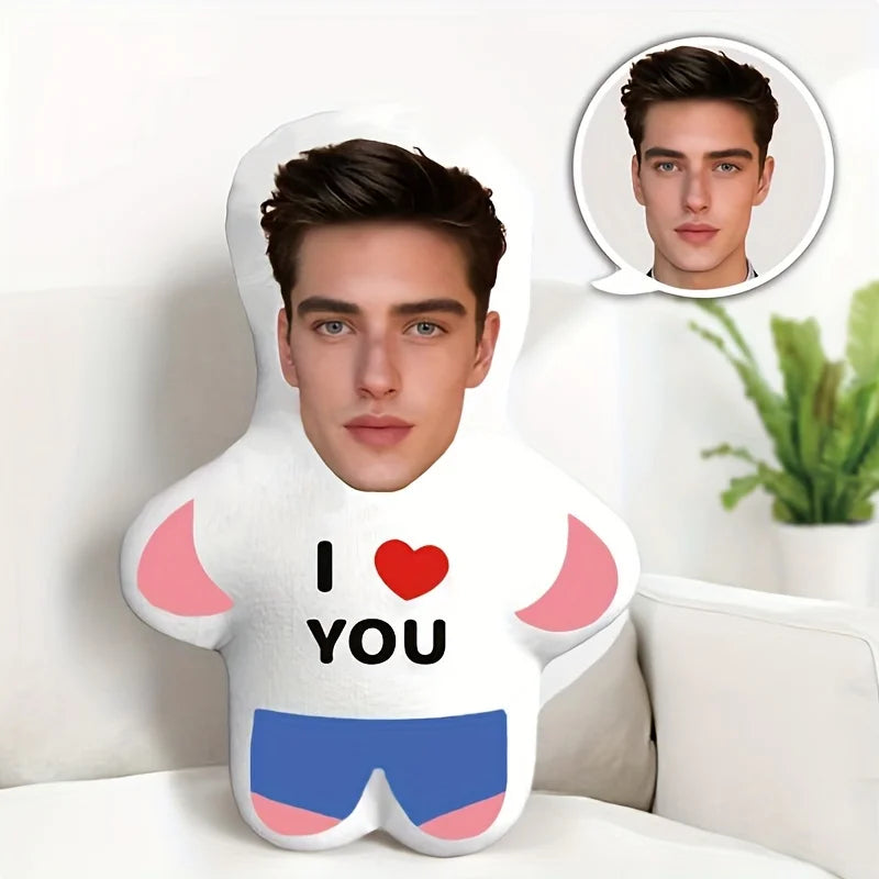 Customized "I Love You" mini plush doll personalized photo pillow, perfect couple gift, soft polyester