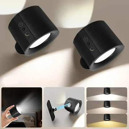 Double Head Magnetic LED Wall Lamp Rechargeable 360° Rotation Wireless Remote Control Spotlight For Bedroom Living Room Decor