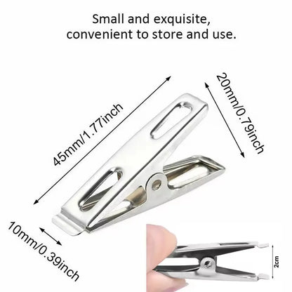 20Pcs Clothes Pegs Stainless Steel Washing Clips Household Clothing Sealing Clip Windproof Clips Hang Pins Metal Clips Clamps
