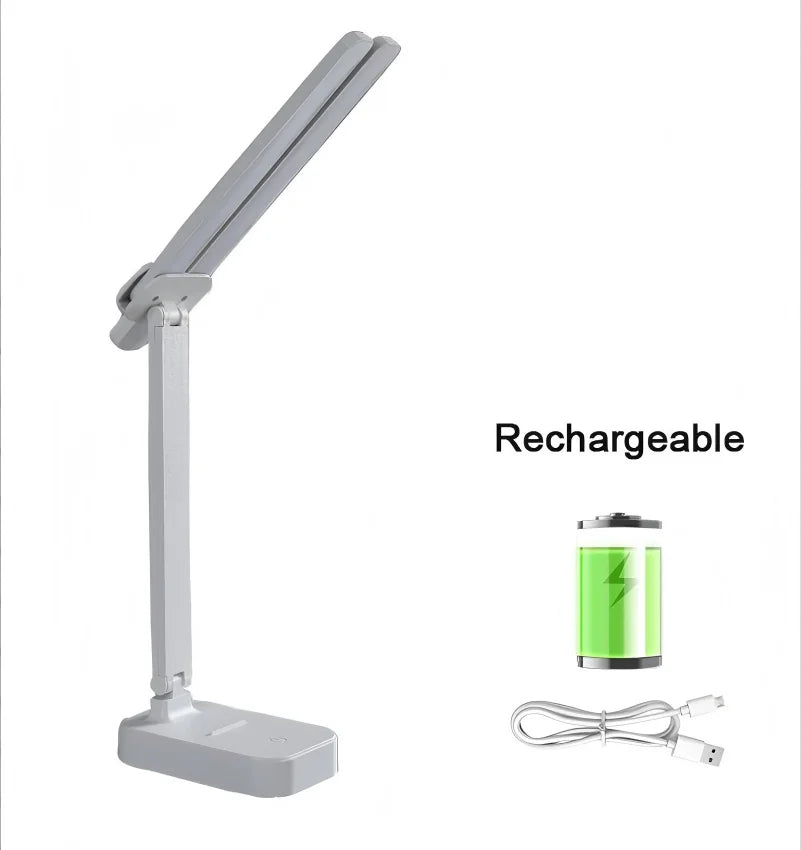 LED Touch Switch White Folding Desk Lamp Bedroom Bedside Study Reading Eye Care Night Lamp USB Plug-in Dimmable White Desk Lamp