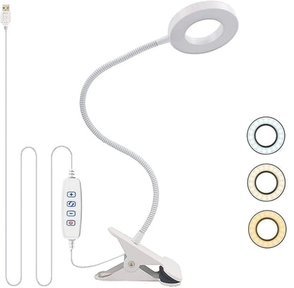 48 LED USB Book Light Clip Desk Lamp Reading Light with 3 Color Mode 10 Brightness Dimmer 360° Flexible Gooseneck Bed Night Lamp