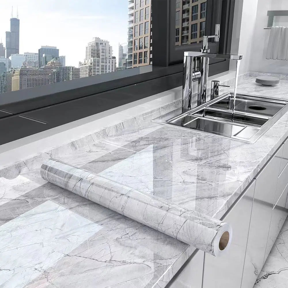 40cm Kitchen Self-adhesive Wall Adhesive Wallpaper Marble Pattern Pvc Home Decorations Oil-proof Water-proof Luxury Home Decor