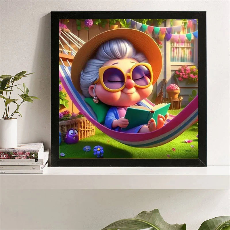 HUACAN Grandma Diamond Painting Old Lady Diamond Mosaic Colorful DIY 5D Wall Painting Home Decor