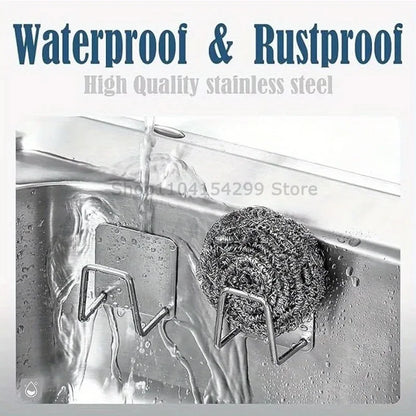 1-5Pcs Kitchen Sink Sponge Rack Drain Storage Holder Self Adhesive Stainless Steel Wire Ba Il Rag Brush Organizer Wall Hooks