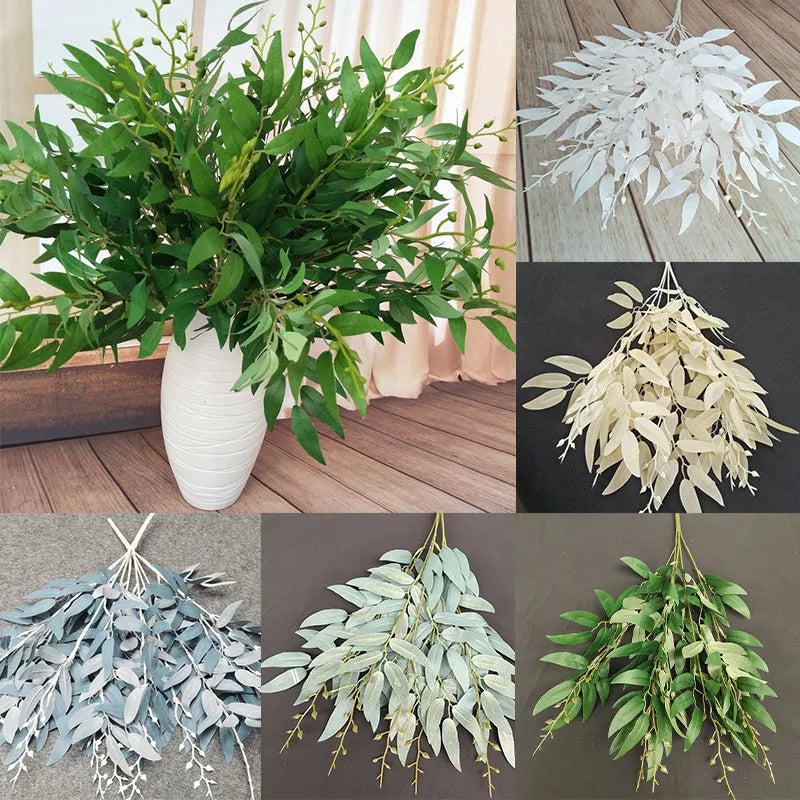 Artificial Plants Leaf Green Long Branch Fake Eucalyptus Flower Arrangement Accessories Wedding Home Decoration Fake Floral
